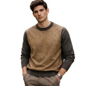 Zara Man Color Block Crew Neck Wool Blend Sweater Italy Sz L Old Money Clean Boy